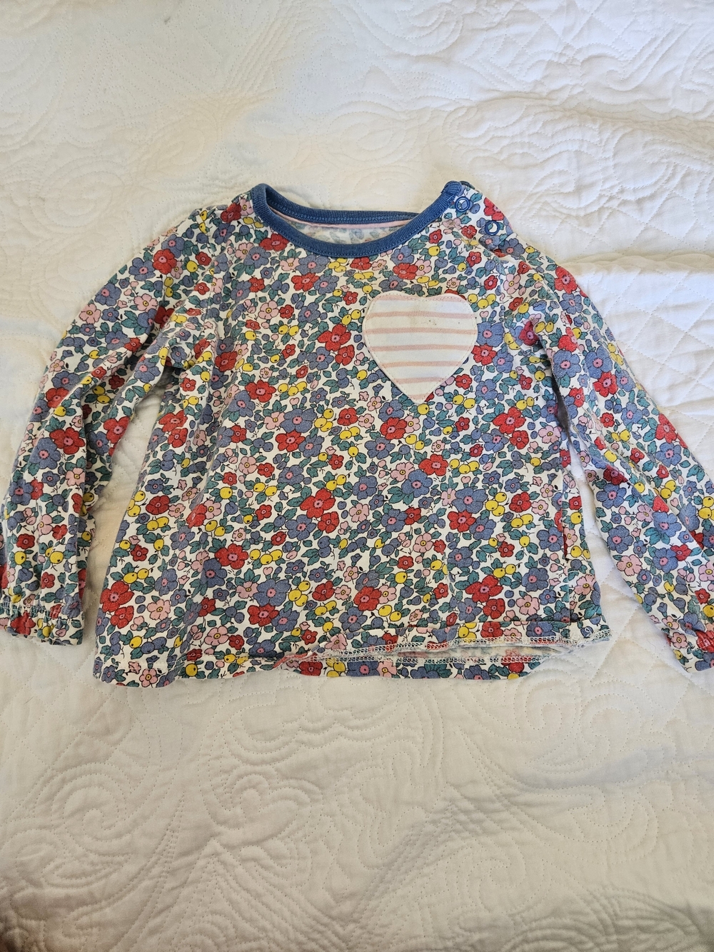 Baby Boden Multicolor Liberty Print Long-Sleeve Top with Striped Heart Pocket